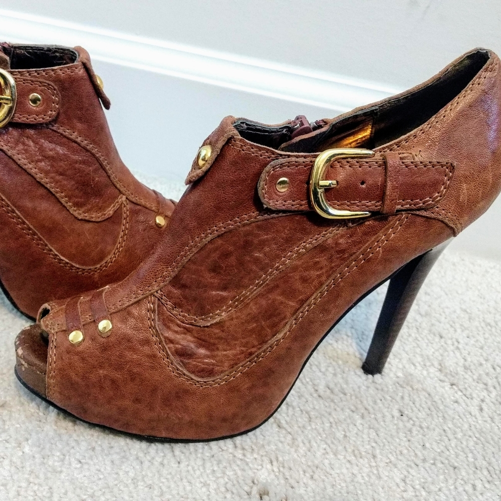 Women's brown leather ankle booties
